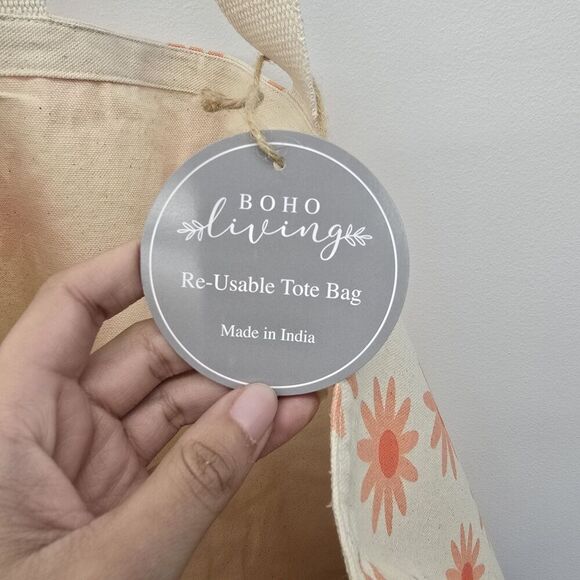 NWT BOHO LIVING ECO & Reusable Tote Bag 💯 Cotton X-Large 20” x 19” x 8.5” - Picture 2 of 5